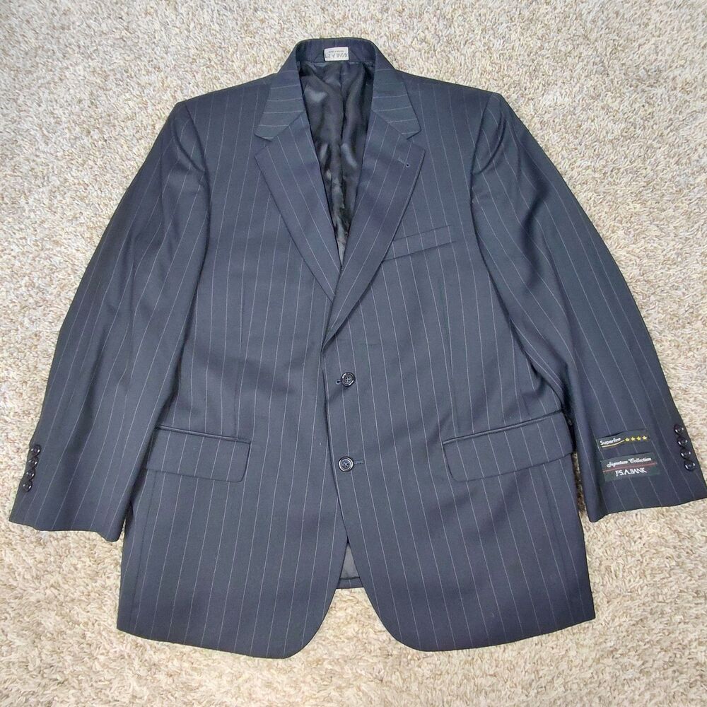NEW Jos. A. Bank Blazer Signature Mens 44S Black 100% Wool Stripe 2-Button